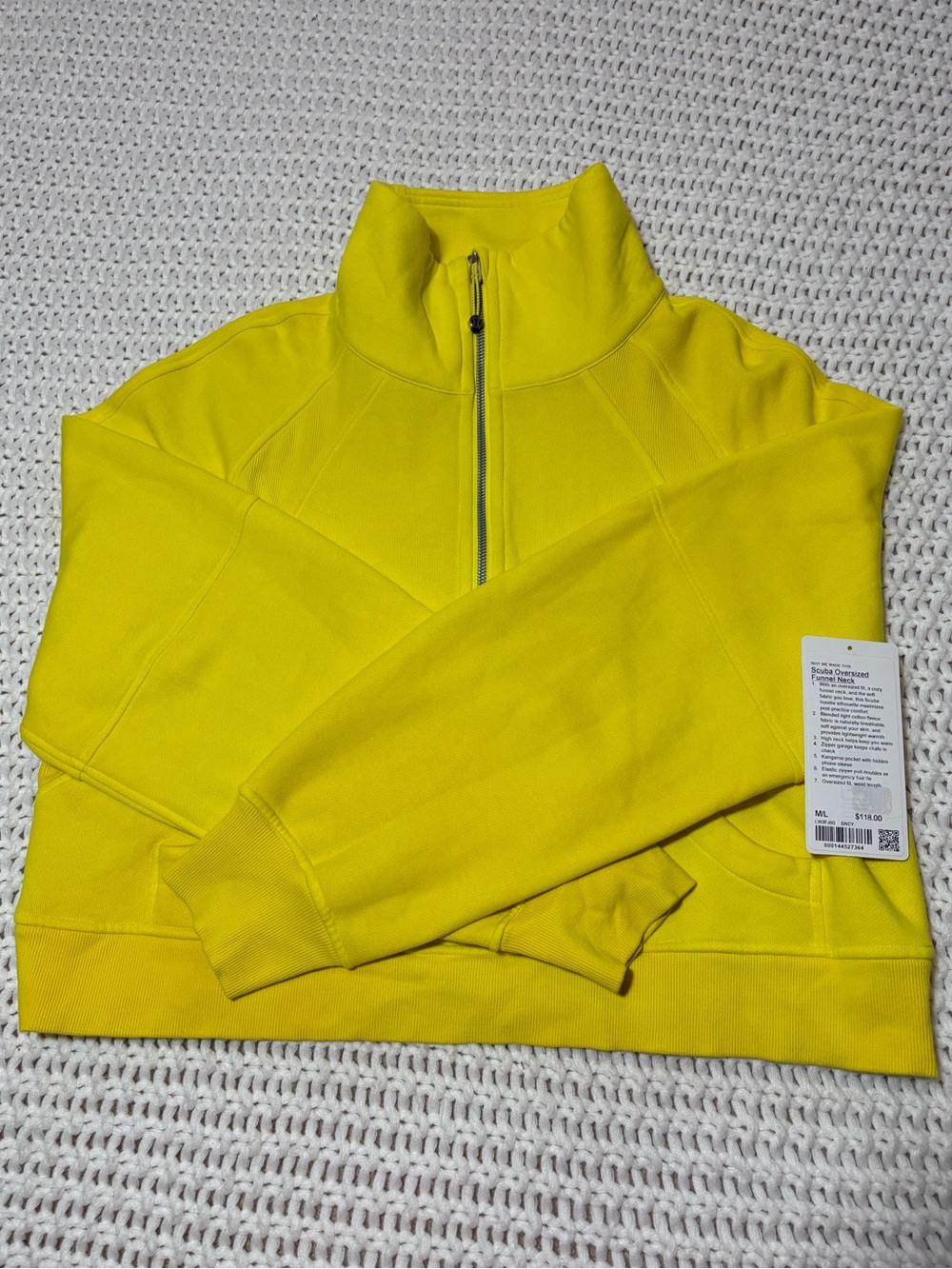 lululemon sonic yellow scuba oversized funnel neck size m/l